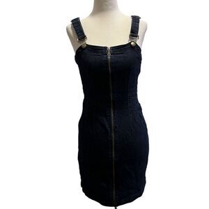 Mindcode Womens Dark Denim Adjustable Full Zipper Front Body Con Dress Small